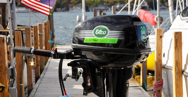 elco electric outboard motor on dock