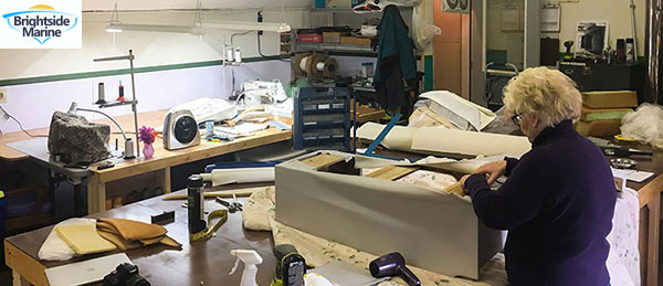 inside of the marine canvas upholstery shop at brightside marine